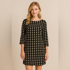 Lili Rose Black Cream Polka Dot Shift Dress M 8 3/4 Sleeve Retro Mod Look READ